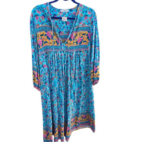 R. Vivimos women's floral print tie front tassel long sleeve dress size M 8/10 - Picture 1 of 6